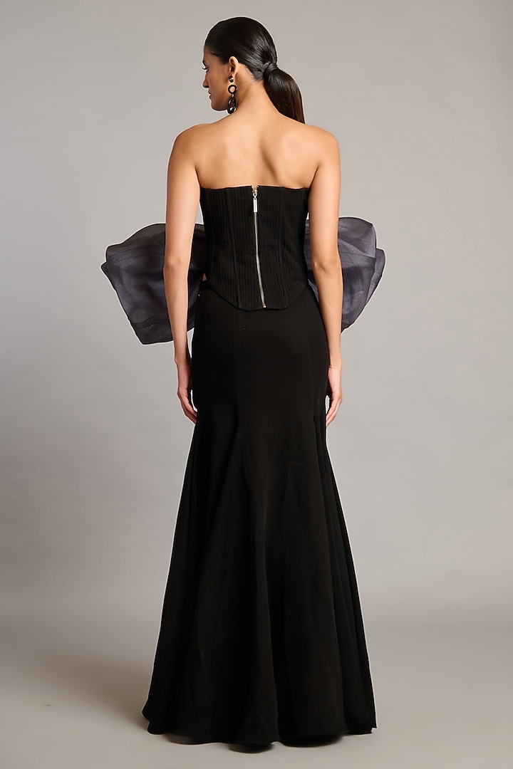 Black Microfiber & Knit Fishtail Skirt by Siddartha Tytler at Pernia's Pop Up Shop