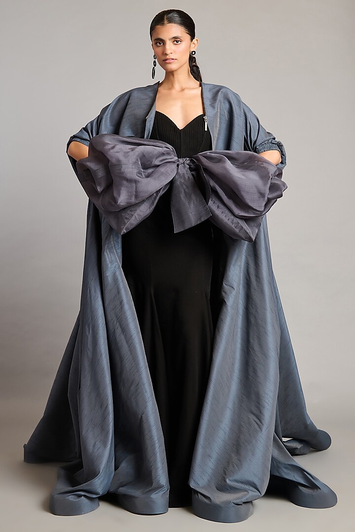Slate Grey Raw Silk & Dupion Jacket by Siddartha Tytler at Pernia's Pop Up Shop