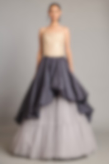 Steel Grey Net & Tulle Skirt by Siddartha Tytler at Pernia's Pop Up Shop