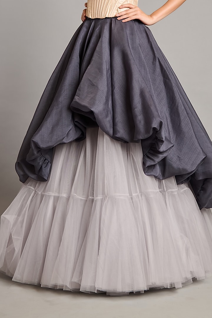 Steel Grey Net & Tulle Skirt by Siddartha Tytler at Pernia's Pop Up Shop