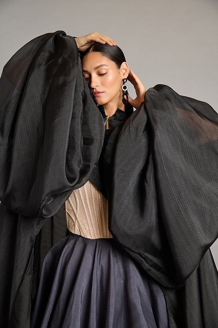 Black Organza Jacket by Siddartha Tytler at Pernia's Pop Up Shop