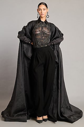 Black Organza Jacket by Siddartha Tytler
