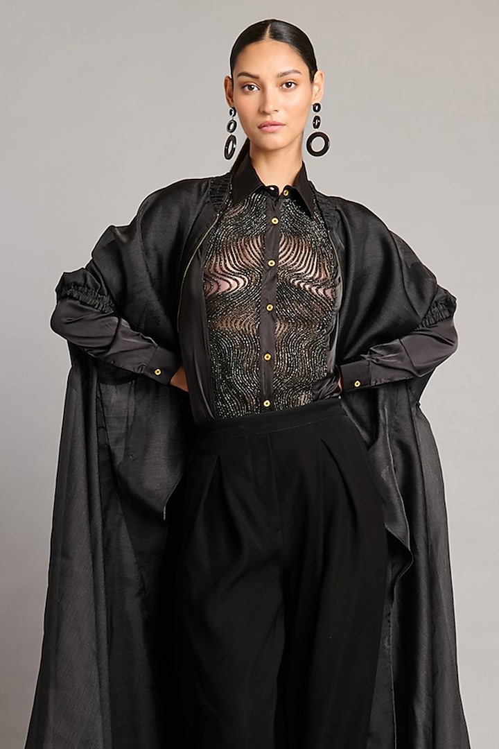 Black Organza Jacket by Siddartha Tytler at Pernia's Pop Up Shop
