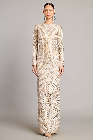 Ivory & Gold Net Gown by Siddartha Tytler