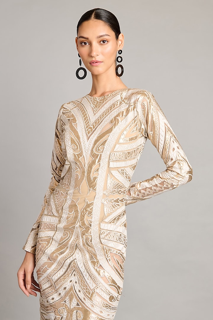 Ivory & Gold Net Wedding Gown by Siddartha Tytler at Pernia's Pop Up Shop