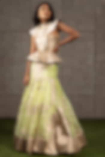 Lime & Gold Appliques Lehenga With Quilted Top by Siddartha Tytler