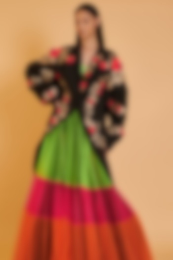 Black Neoprene Embroidered Oversized Kimono Jacket by Siddartha Tytler at Pernia's Pop Up Shop