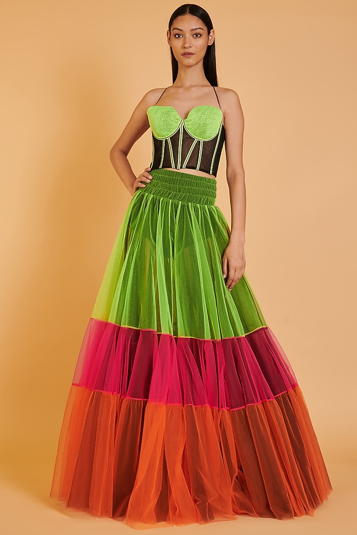 Black & Green Neoprene Mesh Corset by Siddartha Tytler at Pernia's Pop Up Shop