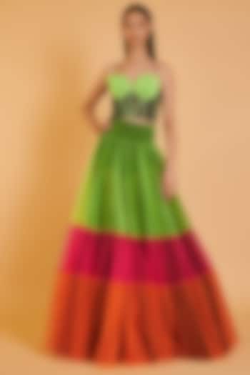 Multi-Colored Tulle Tiered Long Skirt by Siddartha Tytler