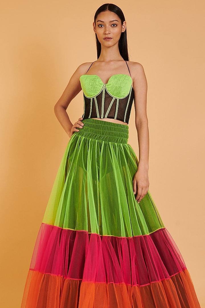 Multi-Colored Tulle Tiered Long Skirt by Siddartha Tytler at Pernia's Pop Up Shop