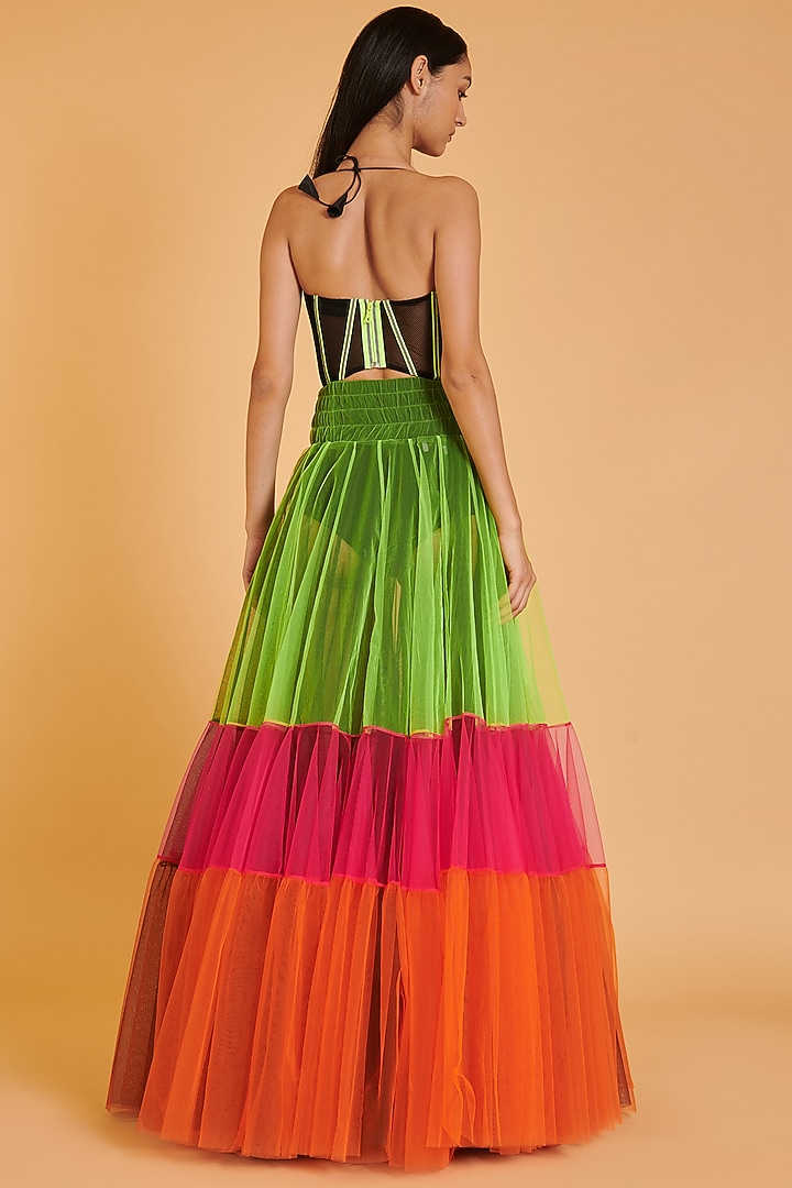 Multi-Colored Tulle Tiered Long Skirt by Siddartha Tytler at Pernia's Pop Up Shop