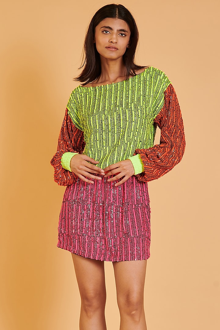 Multi-Colored Georgette Embroidered Dress by Siddartha Tytler