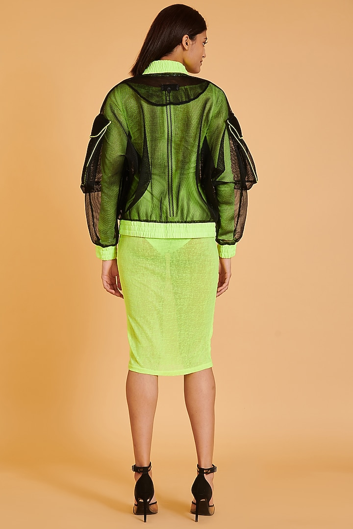 Black Neoprene Mesh Bomber Jacket by Siddartha Tytler at Pernia's Pop Up Shop