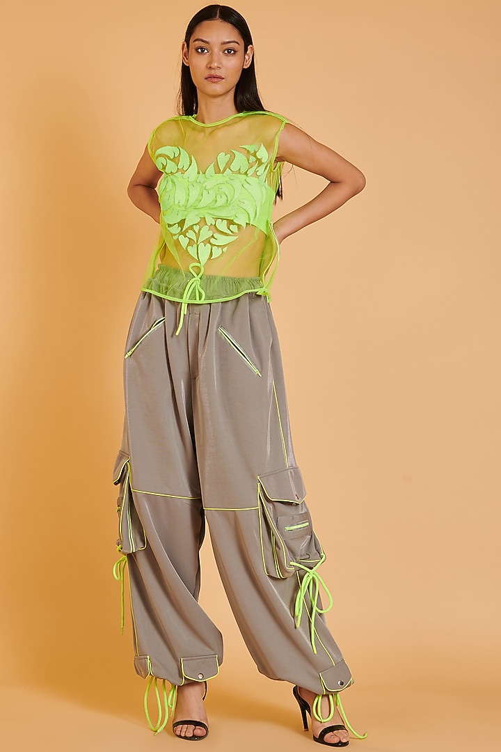 Grey Lycra Knit Oversized Trousers by Siddartha Tytler at Pernia's Pop Up Shop