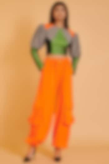 Orange Lycra Knit Oversized Pants by Siddartha Tytler at Pernia's Pop Up Shop