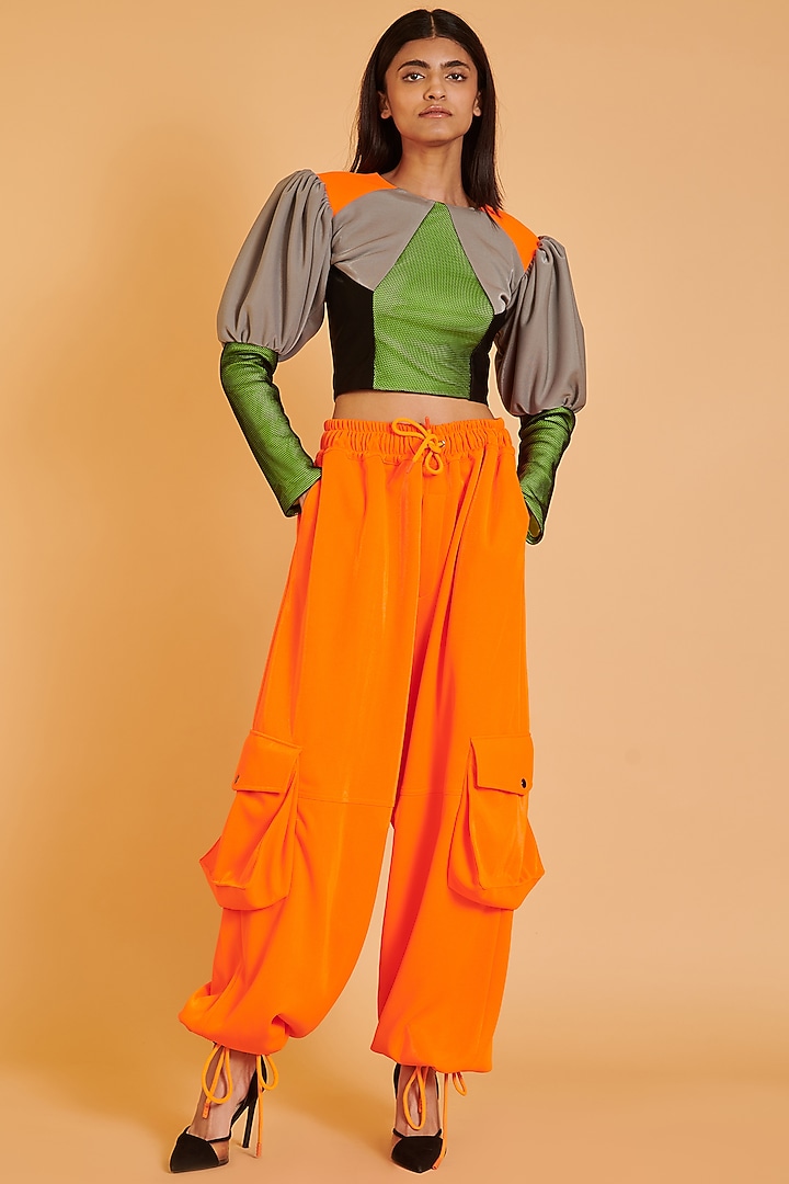 Orange Lycra Knit Oversized Pants by Siddartha Tytler at Pernia's Pop Up Shop