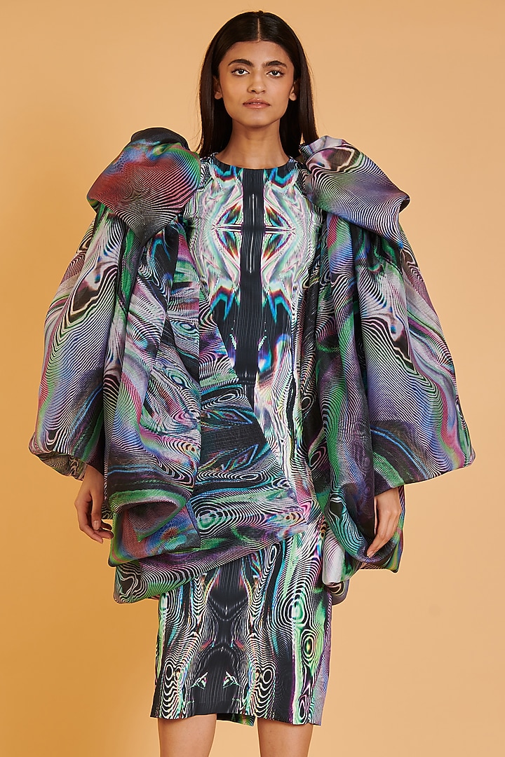Multi-Colored Organza Printed Bubble Jacket by Siddartha Tytler