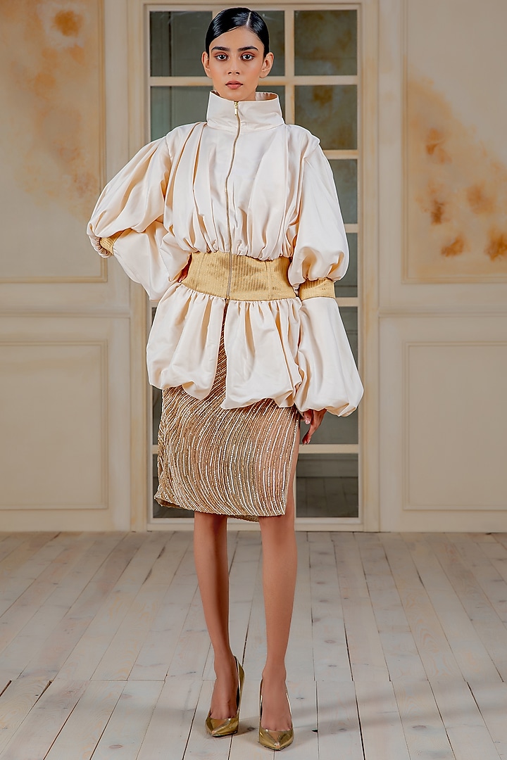 Gold Hand Embroidered Skirt by Siddartha Tytler at Pernia's Pop Up Shop