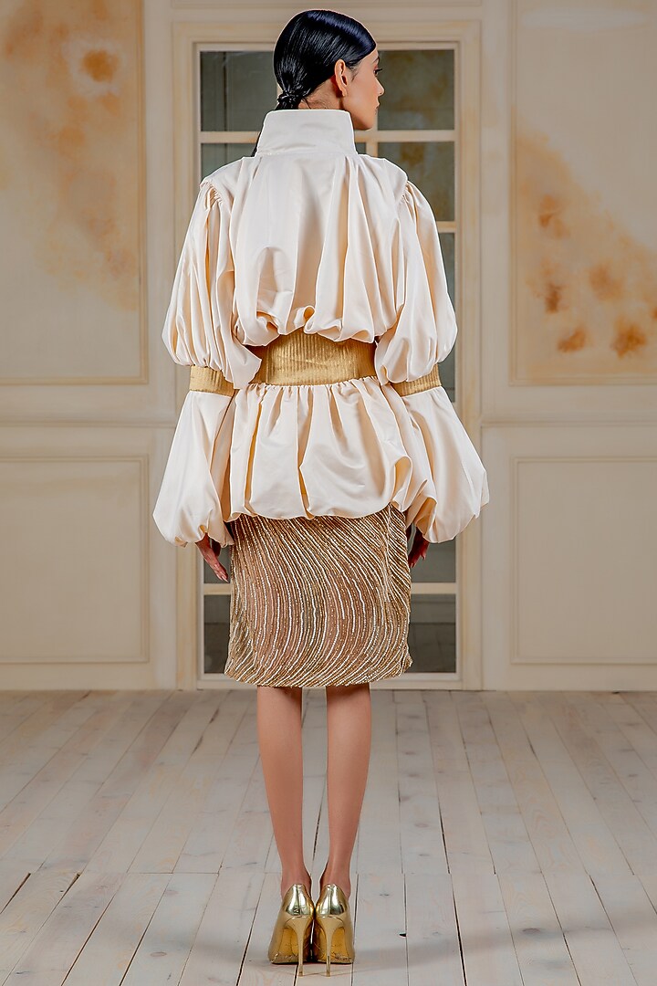 Gold Hand Embroidered Skirt by Siddartha Tytler at Pernia's Pop Up Shop