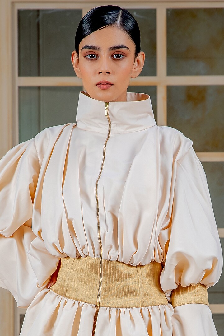 Gold Hand Embroidered Skirt by Siddartha Tytler at Pernia's Pop Up Shop