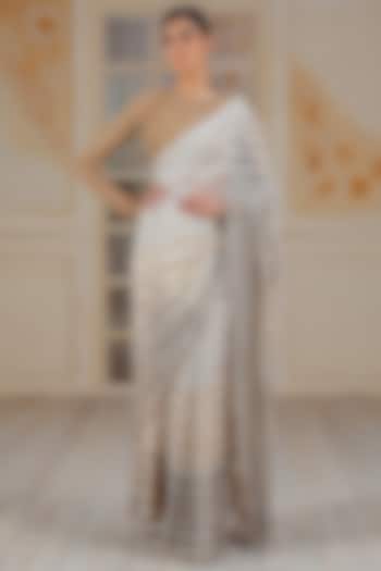 Ivory & Gold Hand Embroidered Reception Saree Set by Siddartha Tytler at Pernia's Pop Up Shop