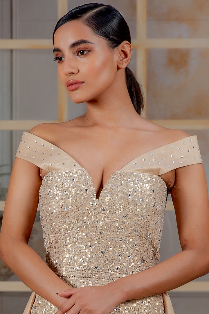 Coffee Sequins Gown by Siddartha Tytler at Pernia's Pop Up Shop