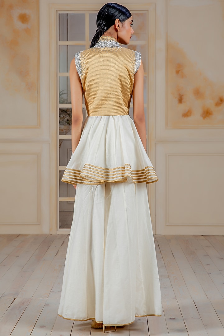 Ivory Gold Striped Wedding Anarkali Set by Siddartha Tytler at Pernia's Pop Up Shop