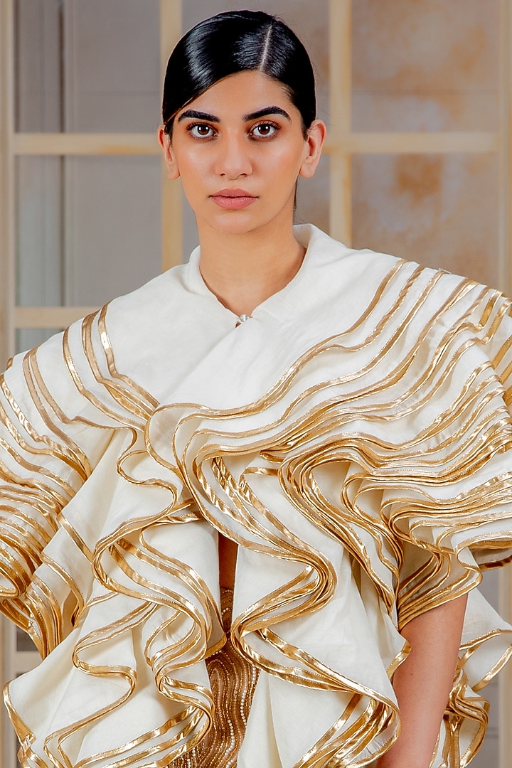 Gold Zari Hand Embroidered Skirt by Siddartha Tytler at Pernia's Pop Up Shop