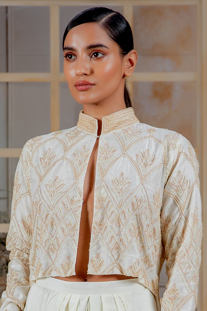 Ivory Mushroom Silk Dhoti Pants by Siddartha Tytler at Pernia's Pop Up Shop