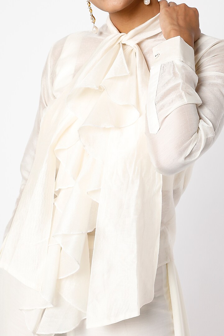 Ivory Mushroom Silk Dhoti Pants by Siddartha Tytler at Pernia's Pop Up Shop