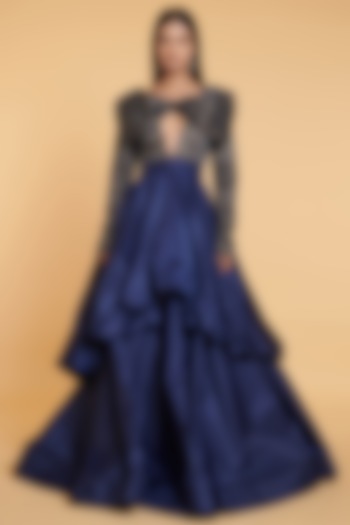 Navy Blue Parachute Bauble Gown by Siddartha Tytler