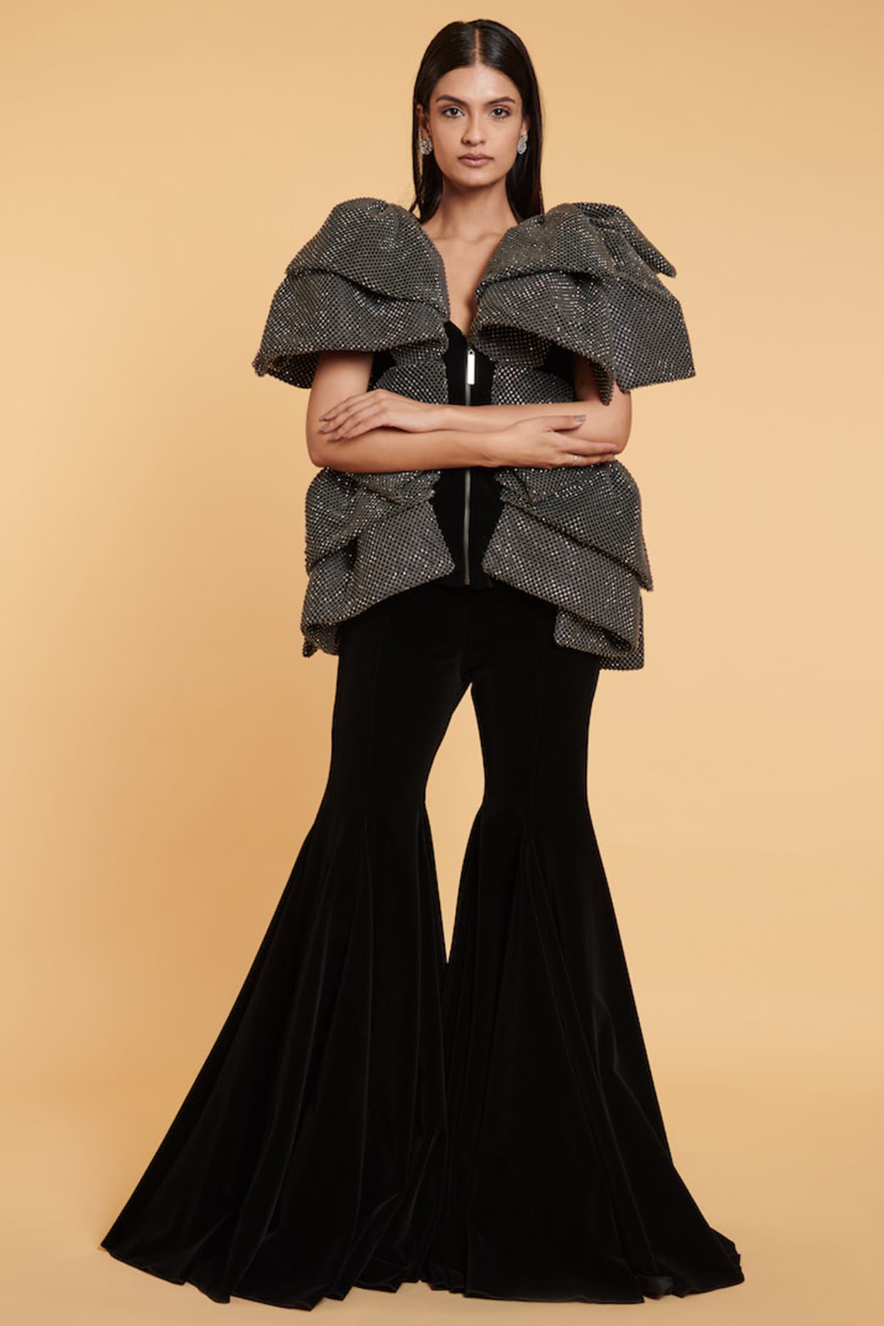 Buy Brown Silk Velvet Plain Amber Bell Bottom Pant For Women by Aroka  Online at Aza Fashions.