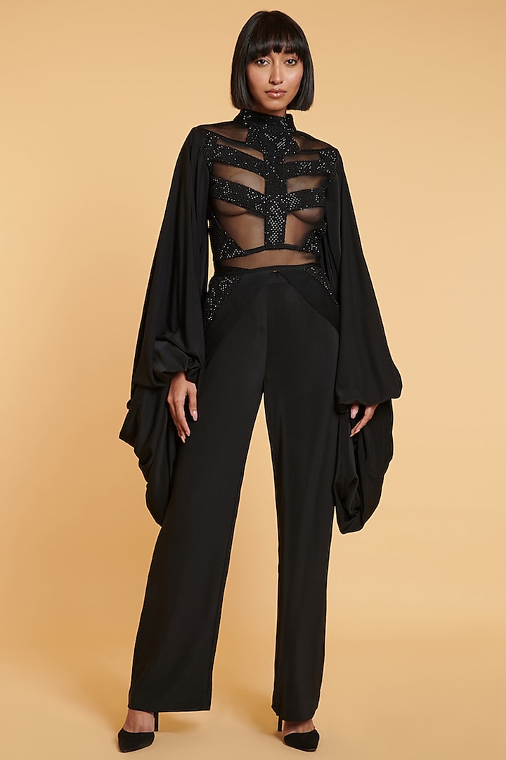 Black Neoprene Mesh Top by Siddartha Tytler at Pernia's Pop Up Shop