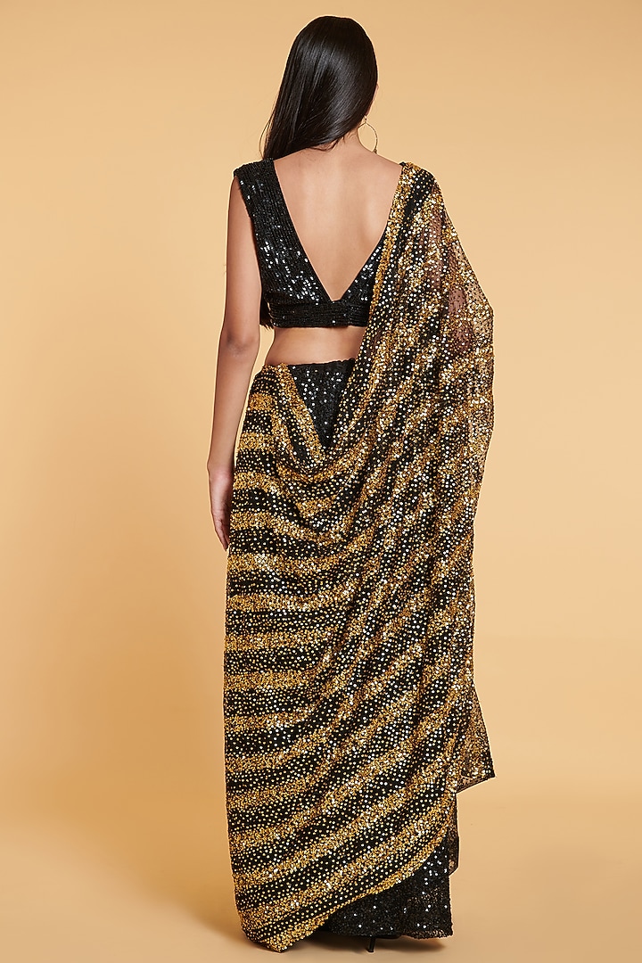 Black Sequins Hand Embroidered Reception Saree Set by Siddartha Tytler at Pernia's Pop Up Shop
