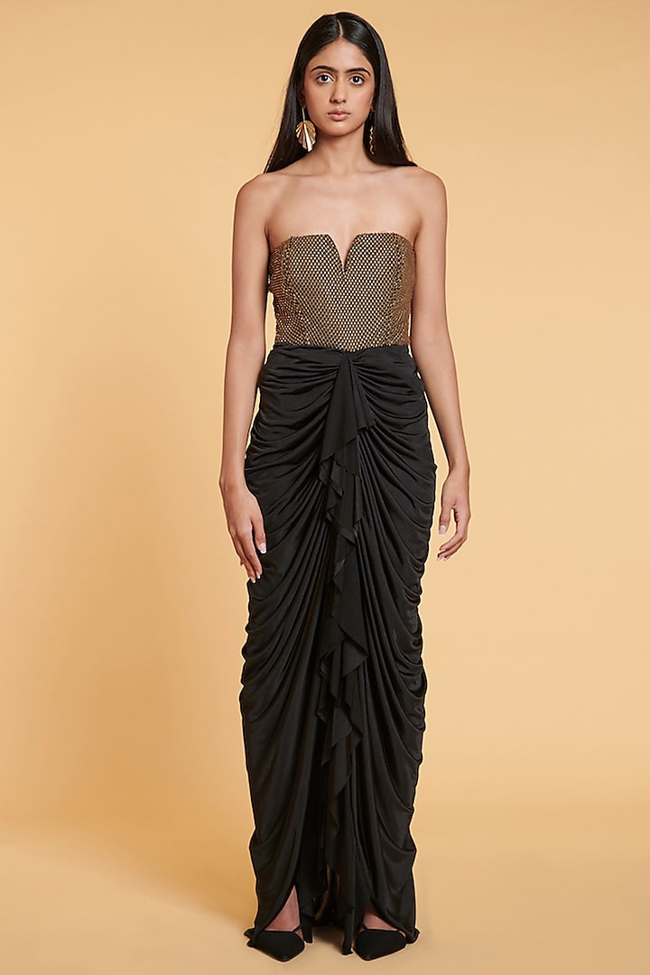 Black & Gold Spandex Gown by Siddartha Tytler