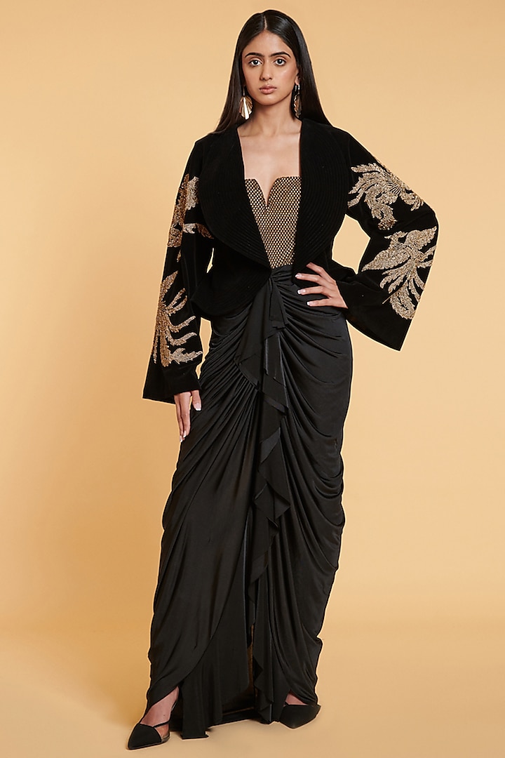 Black Velvet Cropped Jacket by Siddartha Tytler