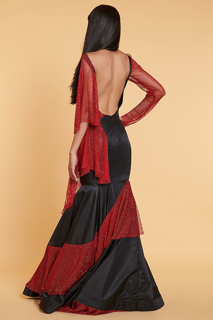Black & Red Nylon Fishtail Gown by Siddartha Tytler at Pernia's Pop Up Shop