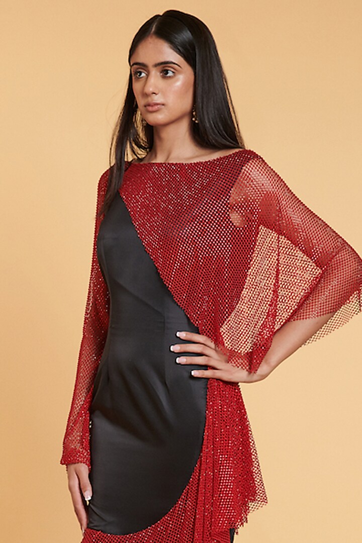 Black & Red Nylon Fishtail Gown by Siddartha Tytler at Pernia's Pop Up Shop