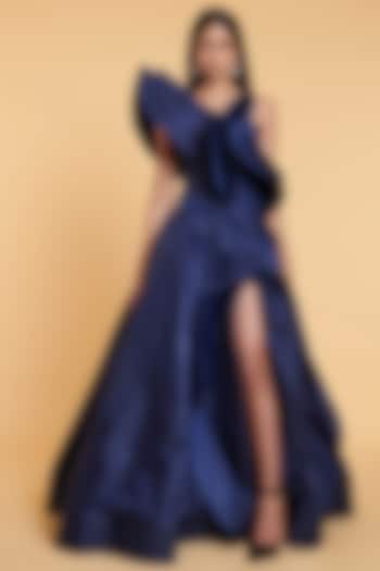 Navy Nylon Structural Corset by Siddartha Tytler at Pernia's Pop Up Shop