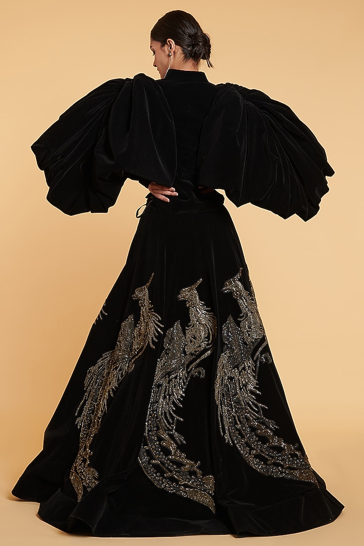 Black Velvet Jacket Bridal Lehenga Set by Siddartha Tytler at Pernia's Pop Up Shop