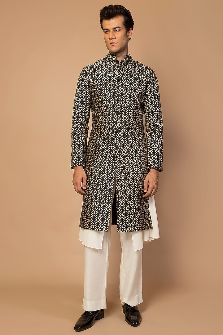 Black Embroidered Wedding Sherwani With Inner by Siddartha Tytler Men at Pernia's Pop Up Shop