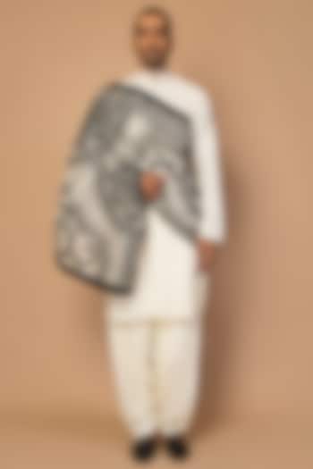 Ivory Laser Cut Striped Kurta Set by Siddartha Tytler Men at Pernia's Pop Up Shop