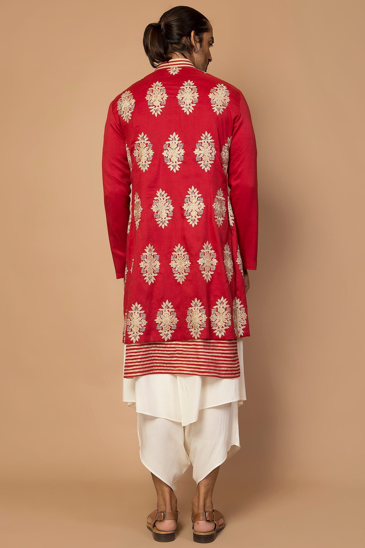 Red Striped Kurta Set With Achkan Jacket Design by Siddartha Tytler Men at  Pernia's Pop Up Shop 2022