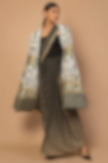 Black Embroidered Organza Cape by Siddartha Tytler at Pernia's Pop Up Shop