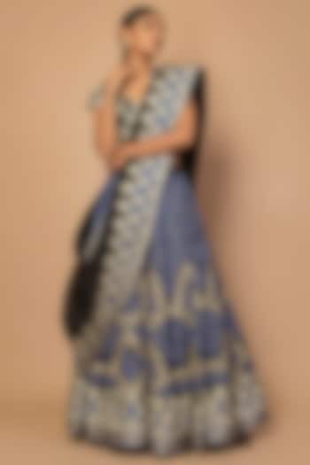 Blue & Black Embroidered Bridal Lehenga Set by Siddartha Tytler at Pernia's Pop Up Shop