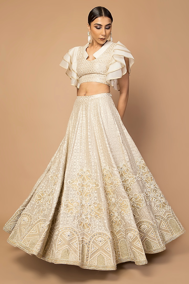 Ivory Embroidered Lehenga Skirt With Blouse by Siddartha Tytler