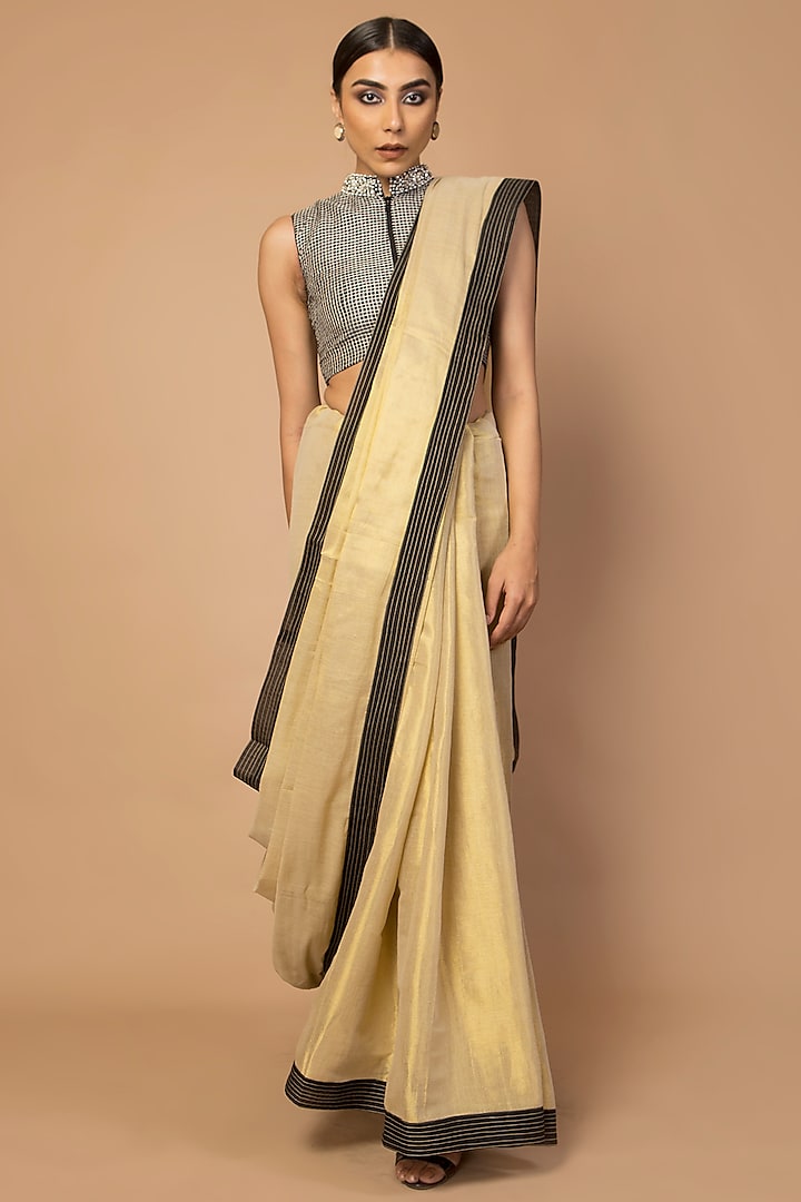 Golden & Black Embroidered Saree Set by Siddartha Tytler
