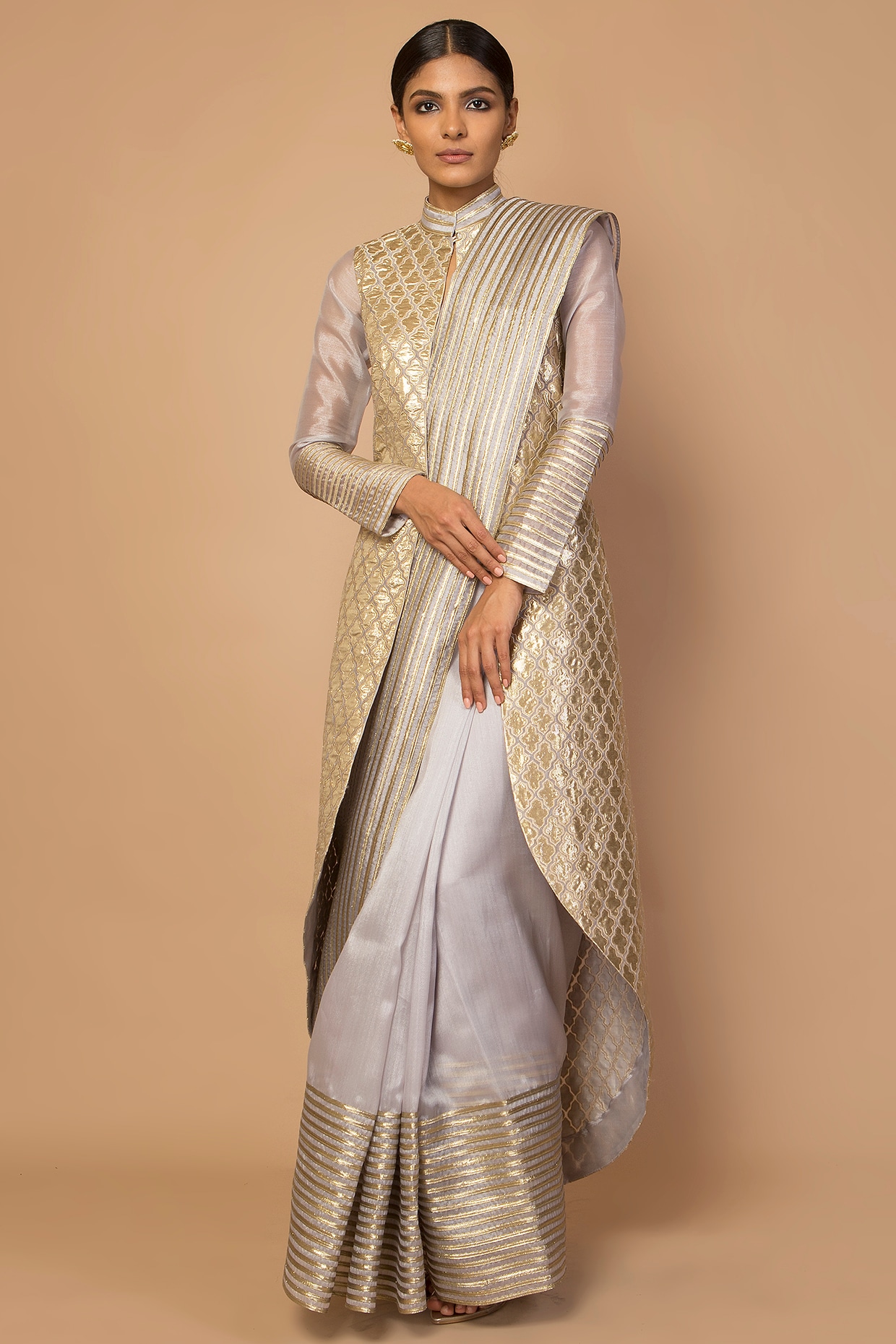 UBWR98341 Pastel Blue Pre-Stitched Saree with Embroidered Jacket & Wai –  URBANIZED BOUTIQUE