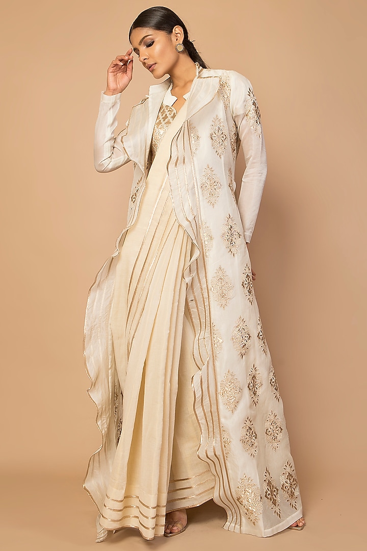 Ivory Embroidered Jacket With Frills by Siddartha Tytler