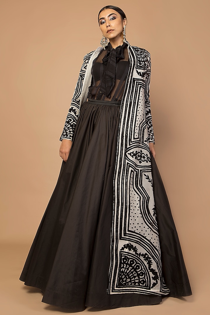 Black & Ivory Embroidered Achkan Jacket by Siddartha Tytler